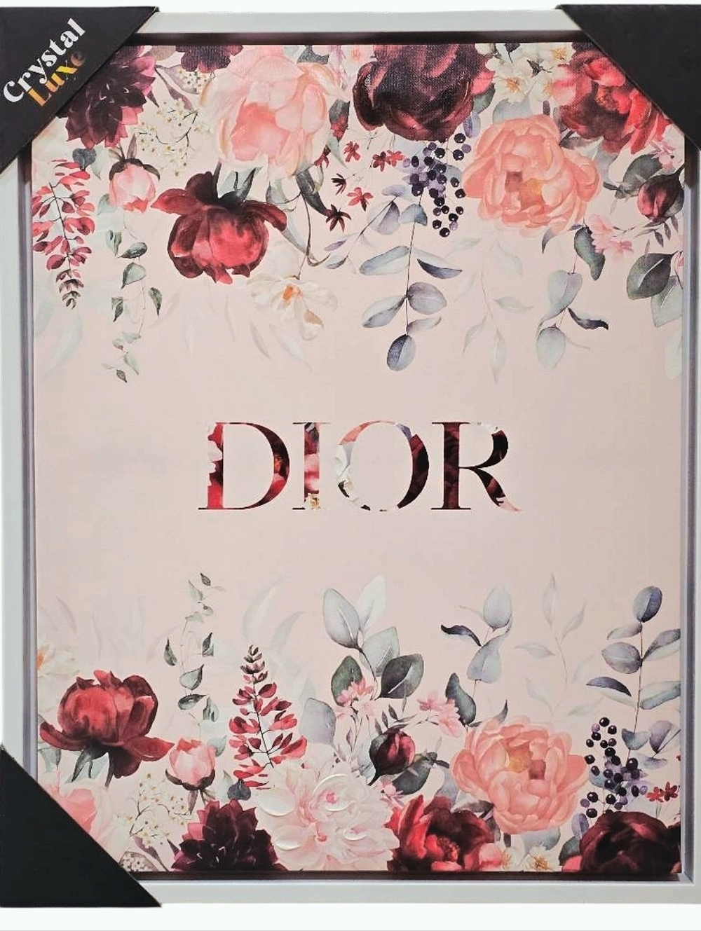 Crystal Luxe Dior Floral Logo Framed Wall Decor
